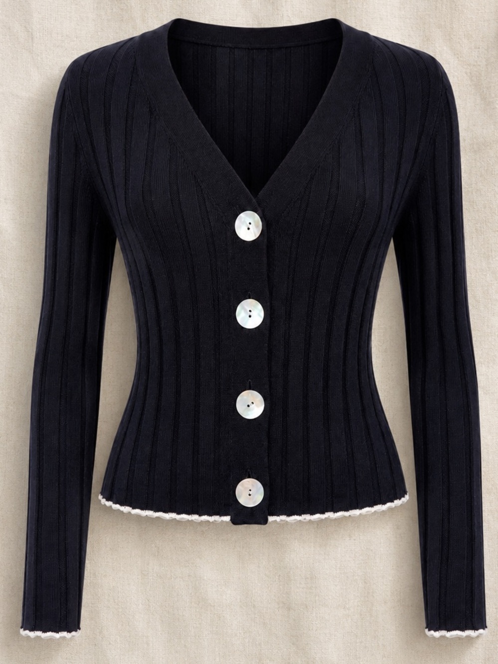 Madewell Tipped Ribbed V-Neck Cardigan Black Size XS